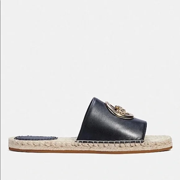 COACH  Black Leather Espadrille Sandals - Picture 3 of 4